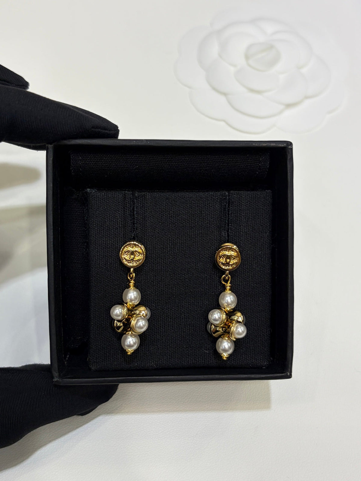 Chanel 2026 Double C Gold Bean Pearl Grape Earrings